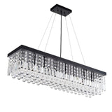 ZUN Modern Rectangle K9 Crystal Chandelier, Matte Black Iron E12 Bulb 8-Light Pendant Light For Dining W2877P217849