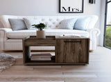 Coffee Table, One Open Shelf, Single Door Cabinet, Dark Walnut B097132883