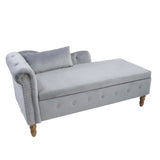 Grey Chaise Lounge Indoor,Velvet Lounge Chair for Bedroom with Storage & Pillow,Modern Upholstered W1170100897