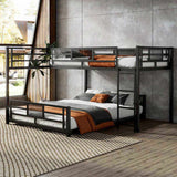 L-shaped Metal Twin over Full Size Bunk Bed, Black N709P196510B