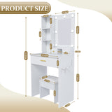 Vanity Table with Mirror & Adjustable LED Lights, Power Outlet, Hairdryer Holder & Stool Compact 21161864