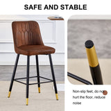 ZUN Brown Suede Skin Velvet Bar Stool - Black Metal Legs with Gold Spray Decoration.Set of 2 W1151P211995