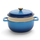 Cast iron 5QT cooking pot - Gradient blue - Includes two silicone gloves - Enamel pot 72431906