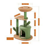 ZUN Cactus Cat Tree Cat Tower with Warmy Condo, Plush Perches, Sisal Scratching Post and Fluffy Balls 97073678