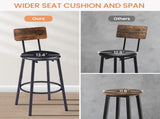 Round bar stool set with shelf, upholstered stool with backrest, Rustic Brown, 23.62'' W 23.62'' D 43399566