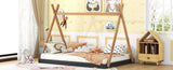 Full Size Tent Floor Bed with Triangle Structure, BlackBrown WF307379AAB