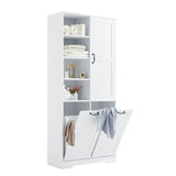 ZUN Bathroom Storage Cabinet with Doors and Drawers, Tilt-Out Laundry Hamper, Multiple Storage Space, WF530560AAK