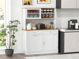 68-Inch Tilting Trash Cabinet with Hidden Trash Can & Multi-Storage Compartments, White & Natural 95343901
