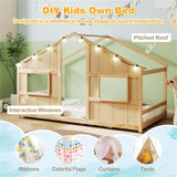 Twin-Size Kids House Natural Floor Bed- 82"x42"x51" Size, LED Light Strip for 96035505