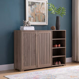 ZUN Entryway 4- Tier Organizing Storage Cabinet, Double Door Wooden Shoe Cabinet, Dark Taupe B107130979