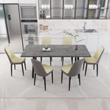55.12-70.87" expandable rectangular dining table that can accommodate 4-6 people, equipped with 6 PU 95566565