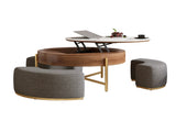 Modern Lift-Top Round Coffee Table with Hidden Storage, Walnut Veneer & Sintered Stone Top,3 W3136P305600