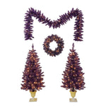 ZUN Pre-lit Christmas Artificial Tree 4-Piece Set, Garland, Wreath and Set of 2 Entrance Trees, X-mas N710P181800I