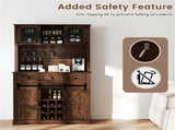 Brown Farmhouse 72" Pantry Cabinet with Hutch, Sliding Barn Doors & Wine Storage Rack 31427693