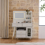 Modern Makeup Vanity Desk with Mirror and Lights, Retractable Dressing Table with Drawers and N844P288432A
