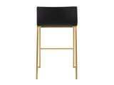 Contemporary Barstool in Gold Steel and Black Faux Leather - Set of 2 B202P222229