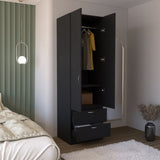 Armoire Wardrove 76" H, Hanging Rod, 2 Drawers, 1 Shelf, Black B097P199751
