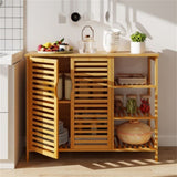 39.5"x14"x31.5" Bamboo Bathroom Cabinet - Enclosed Cabinet Open Shelves, Ample Storage 16427838