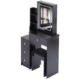 Small Size Left Bedside Cabinet Vanity Table Cushioned Stool, Touch Control Sliding LED Mirror, W936P202365