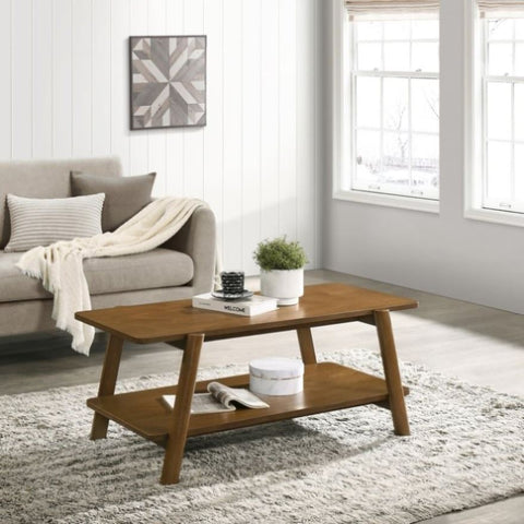 ZUN Metz Mid-Century Modern Wood Shelf Coffee Table, Walnut Finish T2574P184956
