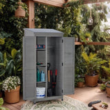 Outdoor Wooden Storage Shed with Metal Top Tall Vertical Tool Cabinet for Backyard Garden Patio Lawn W2640P262538