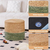 Round Pouf Ottoman Natural Seagrass Pouf Footrest, Foot Stool for Bedroom Living Room Accent 03496729