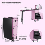 Portable Nail Art Table w/ LED Mirror, Bluetooth, Lockable Drawers, Telescopic Pole - Folding 17460864