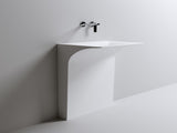 Modern Wall-Mounted Solid Surface Pedestal Sink, One-Piece Floating Bathroom Vessel Sink with Hidden W2753P478789