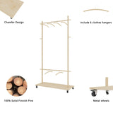 Solid Wood Modern Clothes Rack with 6 Wooden Hangers, Space-Saving Design, Adjustable Shelf, and W773P227474