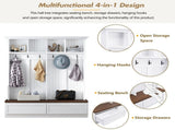 Farmhouse 4-in-1 Hall Tree with Wood Grain Bench, Mudroom Versatile Coat Rack with 2 Large Drawer, 95351999