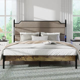 King Size Bed Frame with Upholstered Headboard , Queen Bed Frame with Charging Station and LED W636P195096