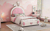 Twin Size Upholstered Platform Bed with Rabbit Shaped Headboard, White WF323763AAK