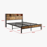 Queen Bed Frame with Storage Headboard, Metal Platform Bed with Charging Station, Bookcase Storage, W840127764