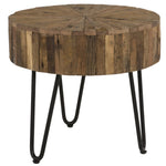 ZUN Contemporary 22 in. Round Reclaimed Wood Accent End Iron Hairpin Legs, Living Room Side B011P198367
