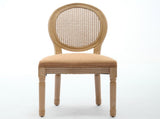 French Style Solid Wood Frame Antique Painting Linen Fabric Rattan Back Dining Chair,Faux Cane W1143P540086