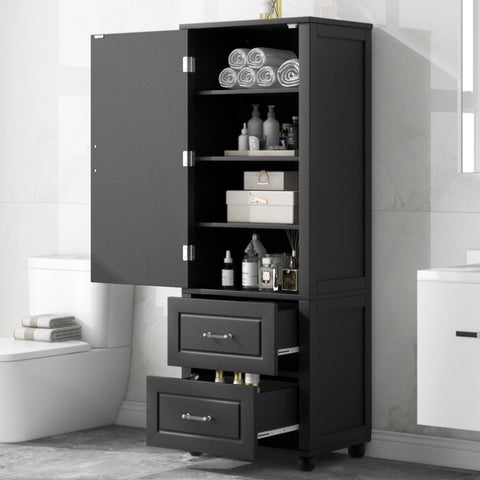 ZUN Tall Bathroom Storage Cabinet, Freestanding Storage Cabinet with Two Drawers and Adjustable Shelf, WF312728AAB