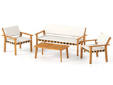 4-Piece Acacia Wood Patio Conversation Set with Soft Cushions Loveseat Armchairs Coffee Table 83535519