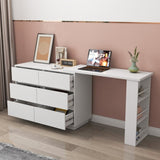 L Shaped Computer Desk with Drawers, Modern Corner Home Office Desk with Reversible Storage Cabinet, W331P286247