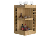Natural Oak Corner Bar Cabinet with Wine Rack and Open Shelf B062P290259
