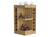 Natural Oak Corner Bar Cabinet with Wine Rack and Open Shelf B062P290259