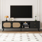 70" TV Stand for TVs up to 80 Inches, Mid Century Modern Entertainment Center with Rattan Doors, 2 N710P295759B
