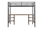 ZUN Twin-size Loft Bed with Table & Shelves/ Heavy-duty Sturdy Metal/ Built-in Table & Shelves/ Noise W42752472