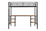 ZUN Twin-size Loft Bed with Table & Shelves/ Heavy-duty Sturdy Metal/ Built-in Table & Shelves/ Noise W42752472