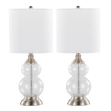 Belle 20" Contemporary Glass Accent Lamp in Clear Wrinkle Glass, Brushed Nickel and White Linen B202P224027