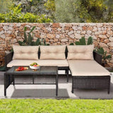 ZUN 3 Piece Outdoor PE Rattan Furniture Set, Patio Black Wicker Conversation Loveseat Sofa Sectional 41175720