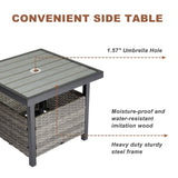 ZUN Outdoor Wicker Side Table with Umbrella Hole & Storage Space, Square PE Rattan End Table for Patio 01819860