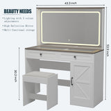 ZUN 43.3"Makeup Vanity Table, Makeup Table with Large Mirror and LED Light Strip, Brightness Adjustable, 31251505