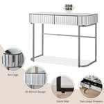 ZUN 39" Mirrored Makeup Vanity Table with Stainless Steel Base, Mirrored Console Dressing Table with 2 75032904