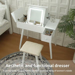 ZUN FCH Vanity Table Set with LED Mirror, Flip Top Dressing Table Writing Desk with Cushioning 68302442