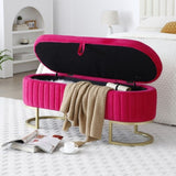 Storage Bench Bedroom Bench, Velvet Oval Upholstered End of Bed Bench with Golden Metal W1117P176449